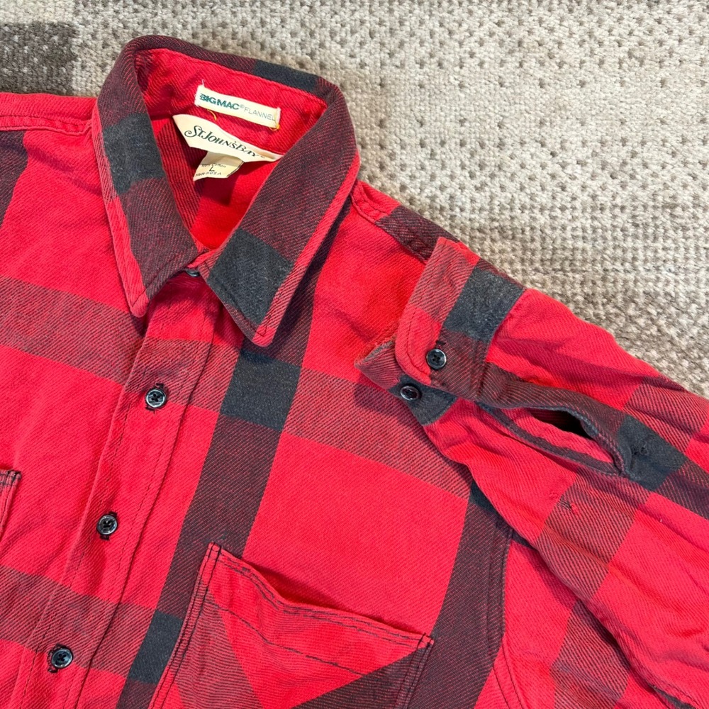VTG St Johns Bay Big Mac Flannel Shirt Mens L Red Black Buffalo Plaid USA Made